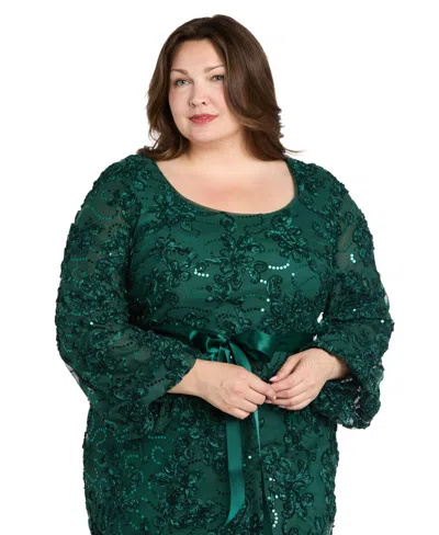 R & M Richards 3725w Long Formal Floral Print Evening Plus Size Dress In Green
