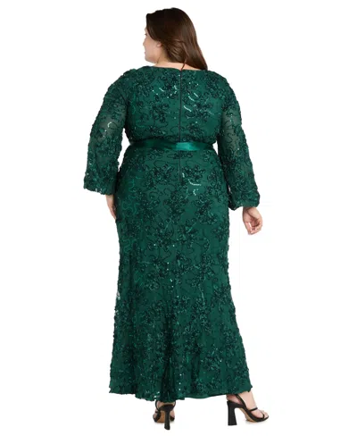 R & M Richards 3725w Long Formal Floral Print Evening Plus Size Dress In Green
