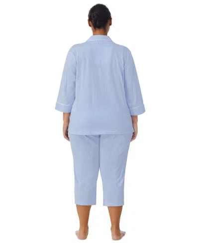 Ralph Lauren Plus Size Button-front Top And Pants Pajama Set In Blue