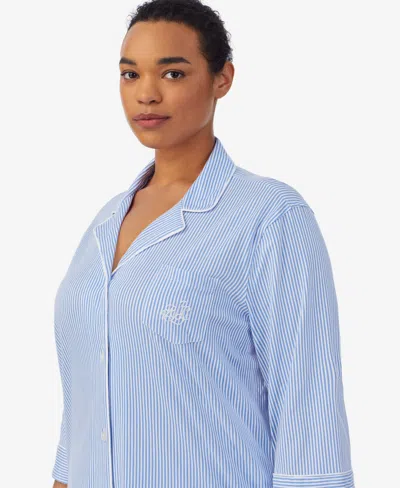 Ralph Lauren Plus Size Button-front Top And Pants Pajama Set In Blue