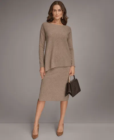 Donna Karan Women's Asymmetric Hem Cashmere Poncho Sweater In Brown