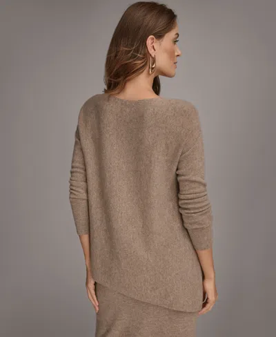 Donna Karan Women's Asymmetric Hem Cashmere Poncho Sweater In Brown