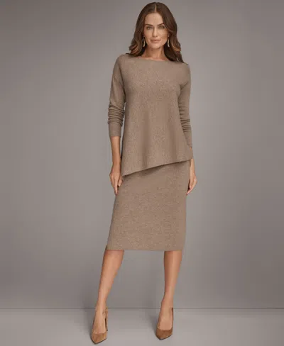 Donna Karan Women's Asymmetric Hem Cashmere Poncho Sweater In Brown