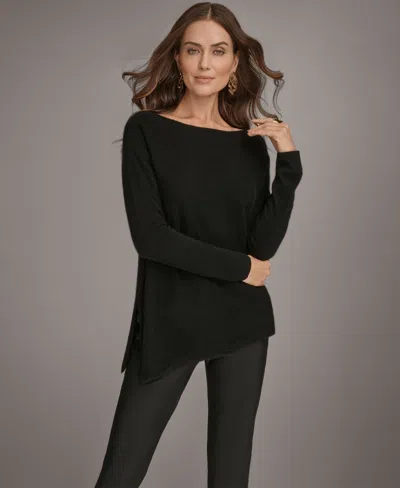 Donna Karan Women's Asymmetric Hem Cashmere Poncho Sweater In Black