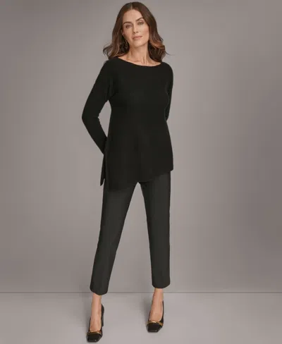 Donna Karan Women's Asymmetric Hem Cashmere Poncho Sweater In Black