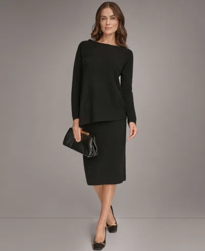 Donna Karan Women's Asymmetric Hem Cashmere Poncho Sweater In Black