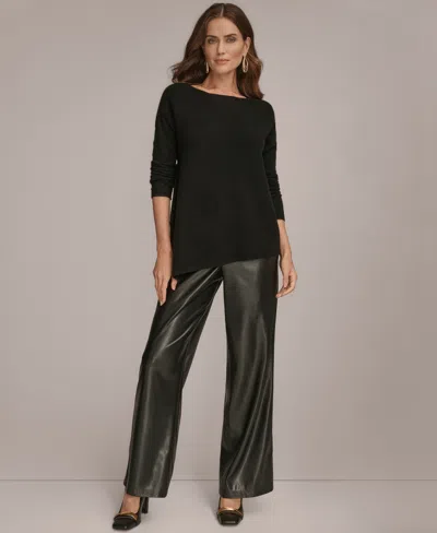 Donna Karan Women's Asymmetric Hem Cashmere Poncho Sweater In Black