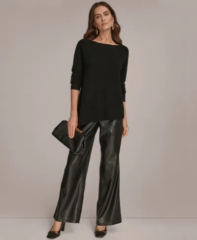 Donna Karan Women's Asymmetric Hem Cashmere Poncho Sweater In Black