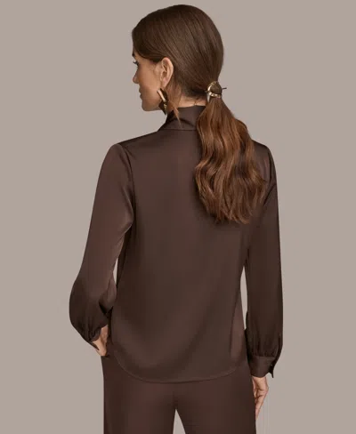Donna Karan Women's Petite V-neck With Bar In Scarf Top, Regular & Petites In Brown
