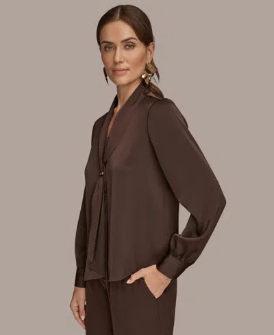 Donna Karan Women's Petite V-neck With Bar In Scarf Top, Regular & Petites In Brown
