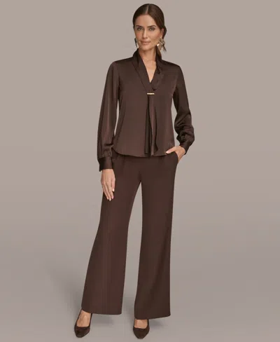 Donna Karan Women's Petite V-neck With Bar In Scarf Top, Regular & Petites In Brown