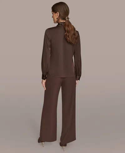 Donna Karan Women's Petite V-neck With Bar In Scarf Top, Regular & Petites In Brown