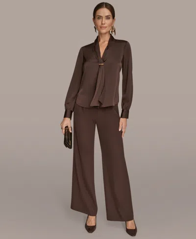 Donna Karan Women's Petite V-neck With Bar In Scarf Top, Regular & Petites In Brown