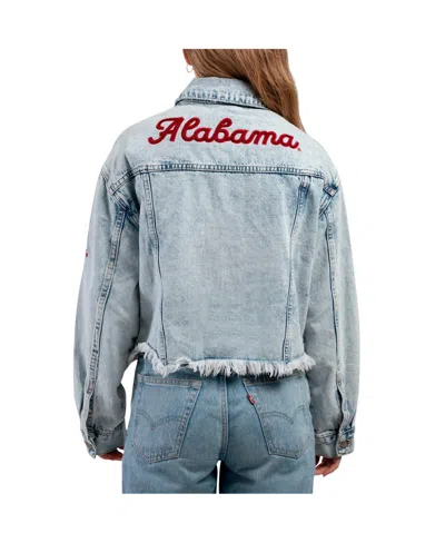 Hype And Vice Women's Denim Alabama Crimson Tide Lightwash Full-button Jean Jacket In Blue