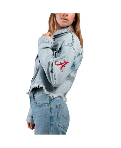 Hype And Vice Women's Denim Alabama Crimson Tide Lightwash Full-button Jean Jacket In Blue