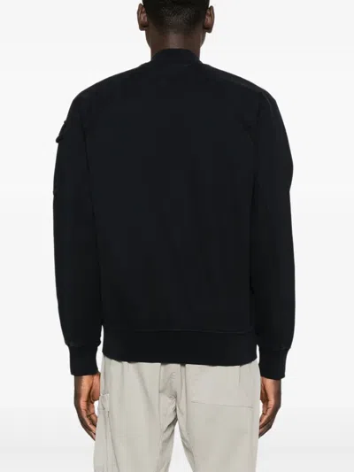 C.p. Company Black Zip-up Cardigan With Ribbed Detailing In Black