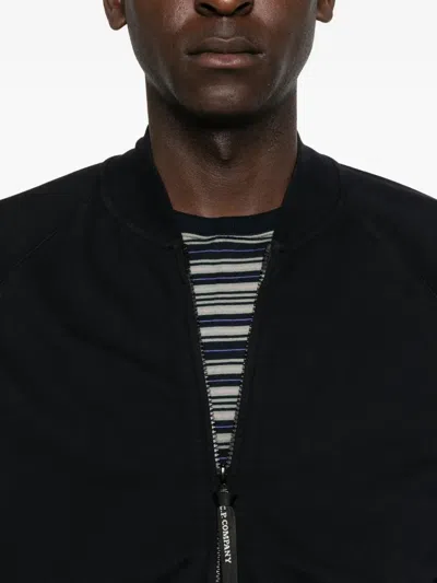 C.p. Company Black Zip-up Cardigan With Ribbed Detailing In Black