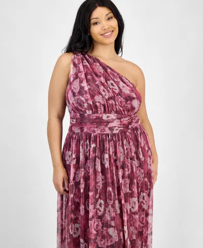 B Darlin Trendy Plus Size Printed One-shoulder Gown In Multi