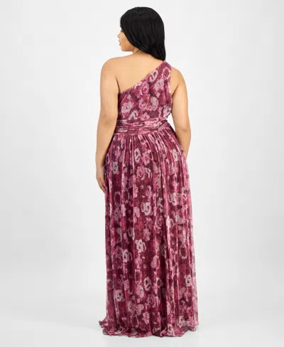 B Darlin Trendy Plus Size Printed One-shoulder Gown In Multi