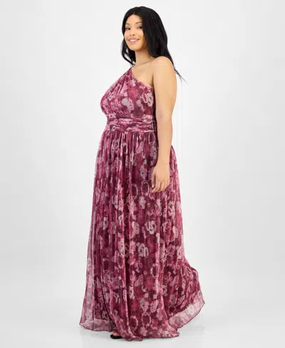 B Darlin Trendy Plus Size Printed One-shoulder Gown In Multi