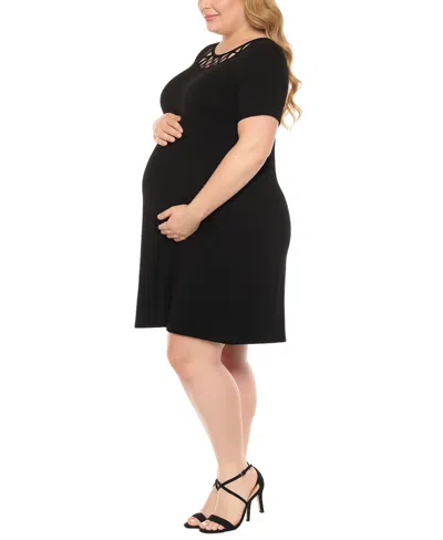 White Mark Plus Size Criss Cross Neckline Maternity Dress In Black