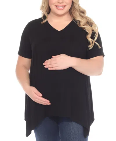 White Mark Plus Size Short Sleeve Shirred Front Knit Top In Black