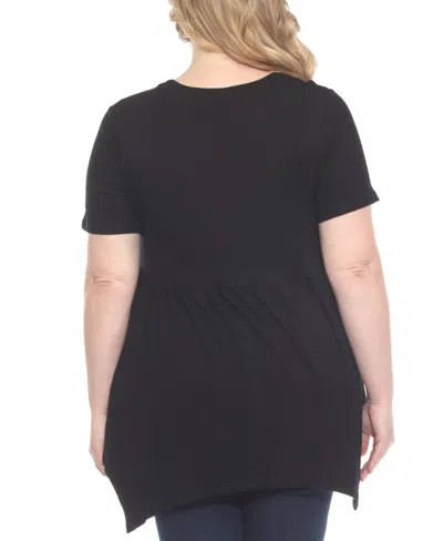White Mark Plus Size Short Sleeve Shirred Front Knit Top In Black