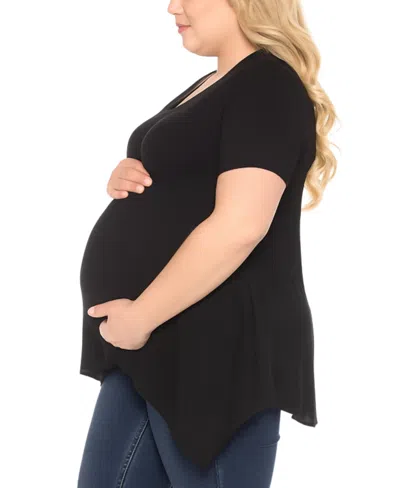 White Mark Plus Size Short Sleeve Shirred Front Knit Top In Black