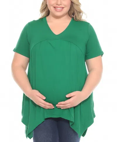 White Mark Plus Size Short Sleeve Shirred Front Knit Top In Green