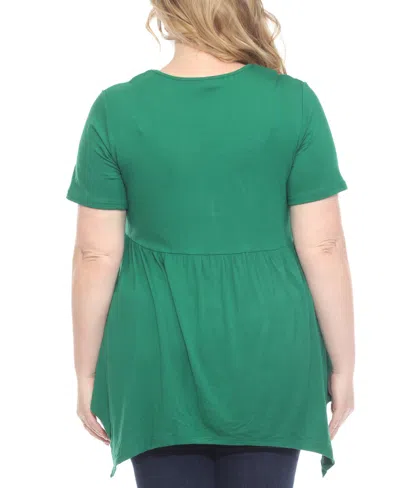White Mark Plus Size Short Sleeve Shirred Front Knit Top In Green
