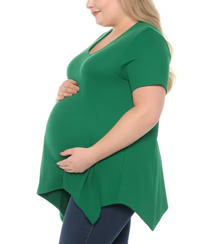 White Mark Plus Size Short Sleeve Shirred Front Knit Top In Green