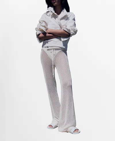 Mango Open Stitch Flare Drawstring Pants In White