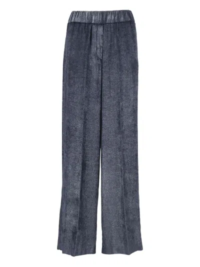 Peserico Wide-leg Trousers With Ribbed Texture In Blue