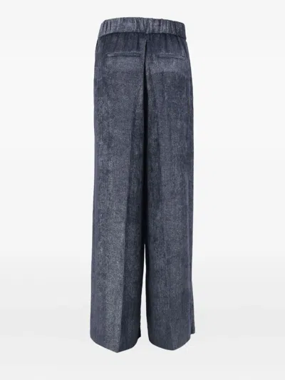 Peserico Wide-leg Trousers With Ribbed Texture In Blue