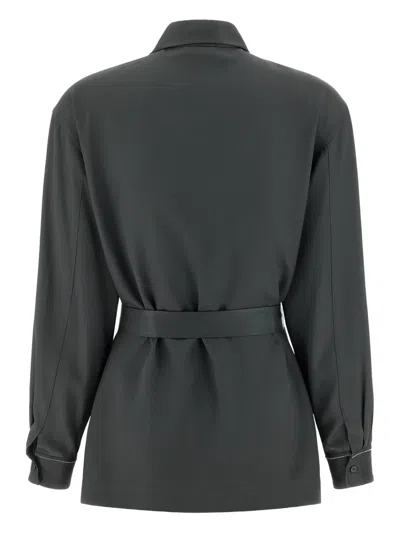 Peserico Fluid Viscose Twill Shirt With Jewel-detail Cuffs In Gray