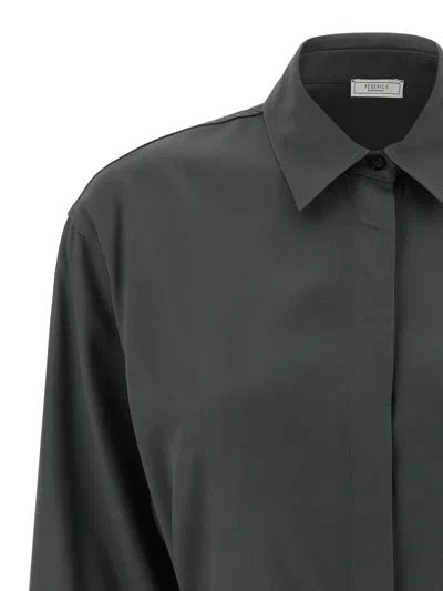 Peserico Fluid Viscose Twill Shirt With Jewel-detail Cuffs In Gray