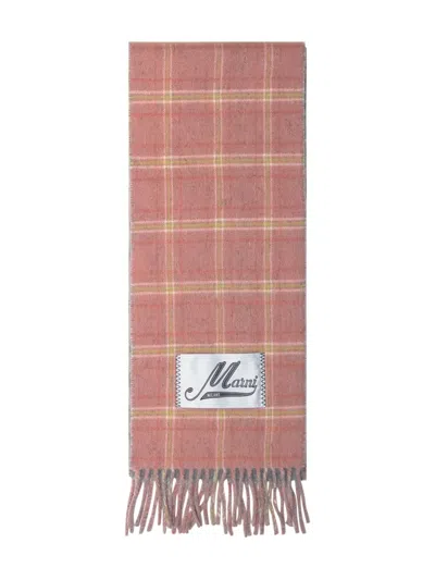 Marni Pink Wool-blend Scarf With Checked Pattern In Pink