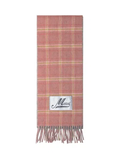Marni Pink Wool-blend Scarf With Checked Pattern In Pink