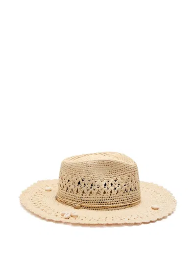 Sensi Studio Shell-embellished Straw Fedora Hat In Neutral
