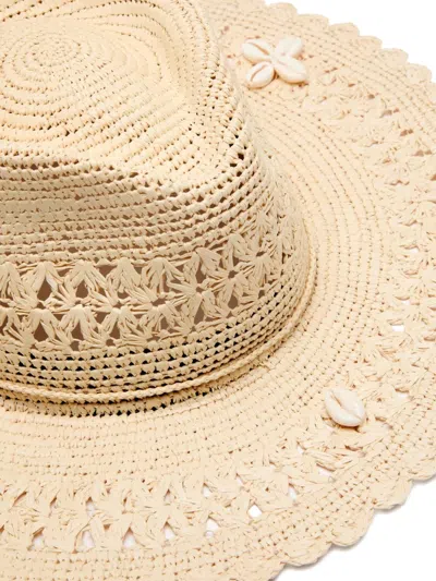 Sensi Studio Shell-embellished Straw Fedora Hat In Neutral