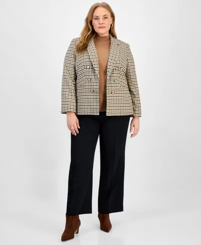 Jones New York Plus Size Check Faux Double-breasted Jacket In Neutral
