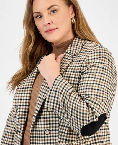 Jones New York Plus Size Check Faux Double-breasted Jacket In Neutral