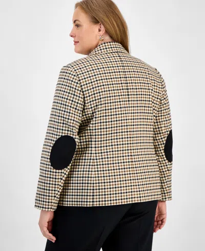 Jones New York Plus Size Check Faux Double-breasted Jacket In Neutral