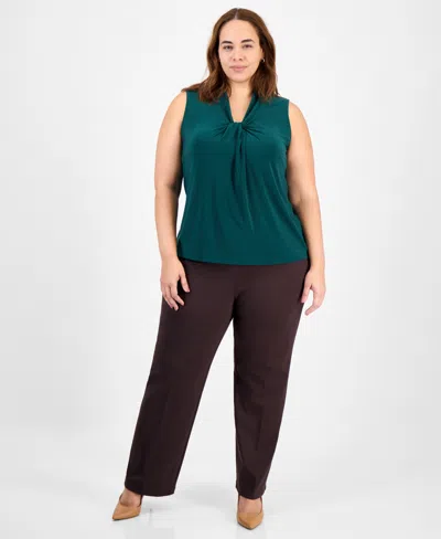 Kasper Plus Size Twist-neck Sleeveless Top In Green