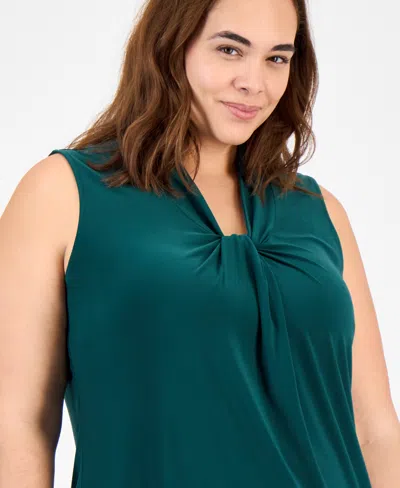 Kasper Plus Size Twist-neck Sleeveless Top In Green