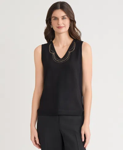 Kasper Women's Studded V-neck Sleeveless Top In Black