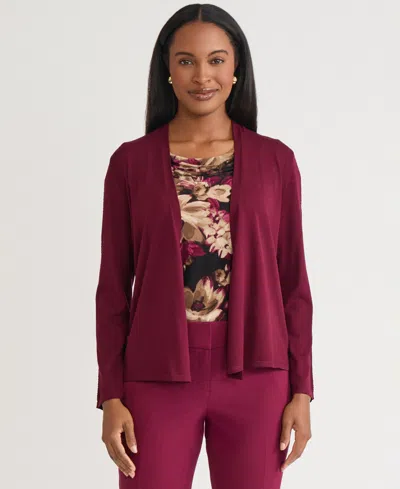 Kasper Women's Stitch-trim A-line Open-front Sweater In Burgundy
