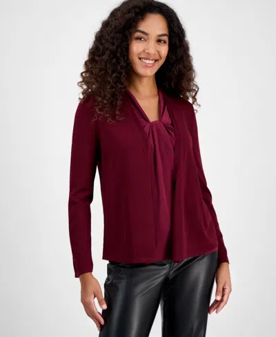 Kasper Women's Stitch-trim A-line Open-front Sweater In Burgundy