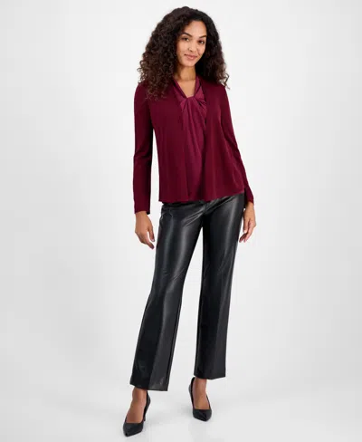 Kasper Women's Stitch-trim A-line Open-front Sweater In Burgundy