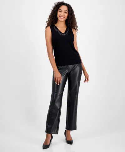 Kasper Women's Studded V-neck Sleeveless Top In Black